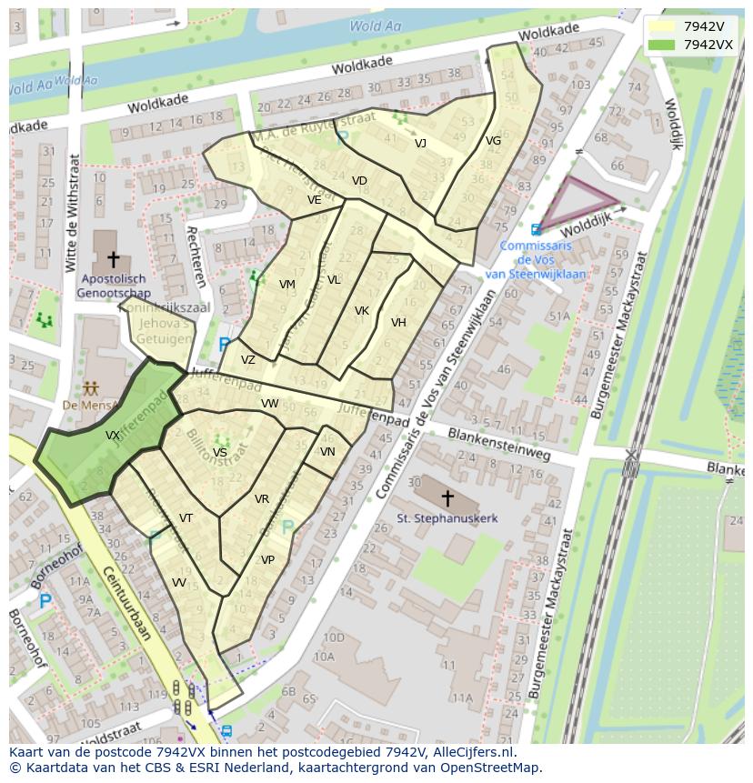 Afbeelding van het postcodegebied 7942 VX op de kaart.