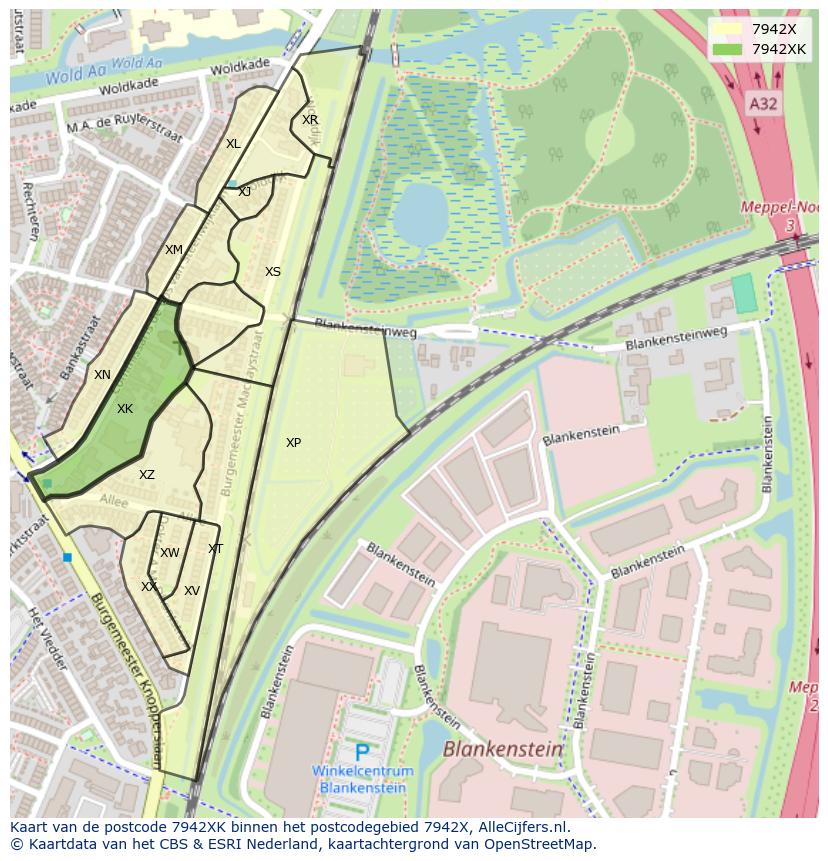 Afbeelding van het postcodegebied 7942 XK op de kaart.