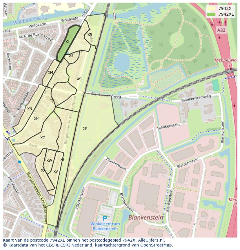 Afbeelding van het postcodegebied 7942 XL op de kaart.