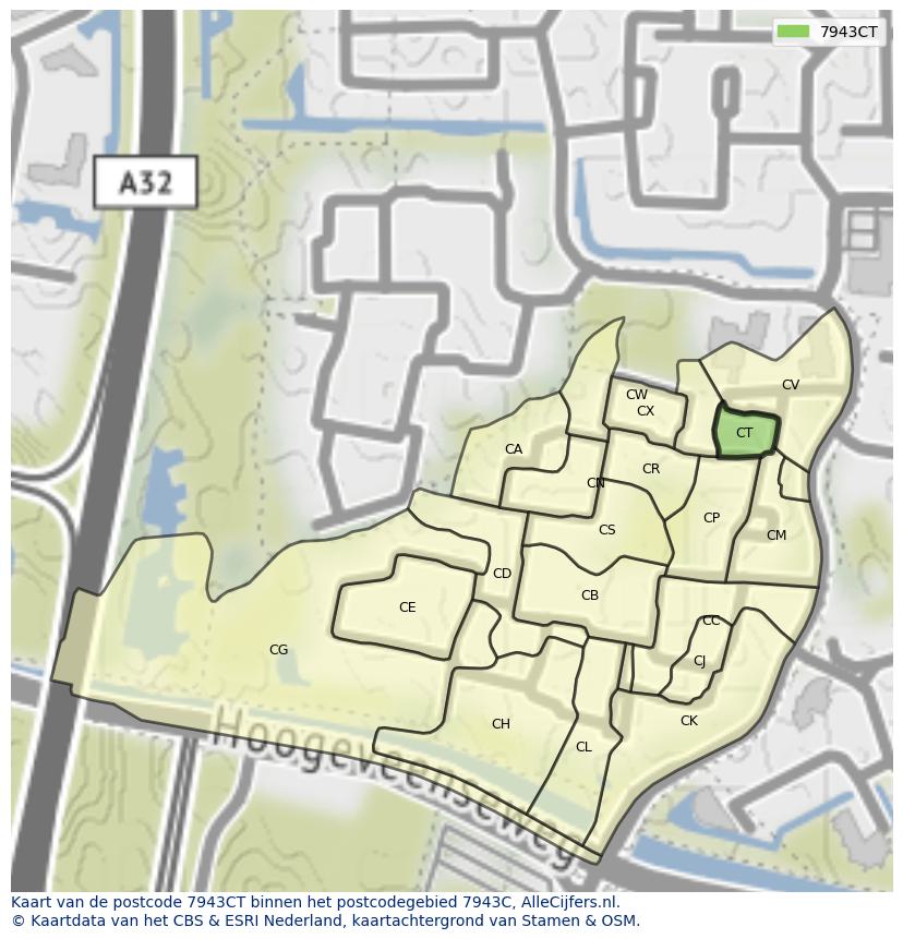 Afbeelding van het postcodegebied 7943 CT op de kaart.