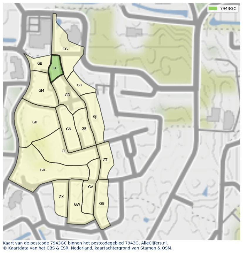 Afbeelding van het postcodegebied 7943 GC op de kaart.