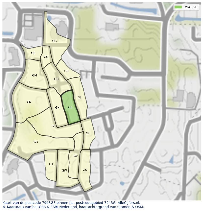 Afbeelding van het postcodegebied 7943 GE op de kaart.