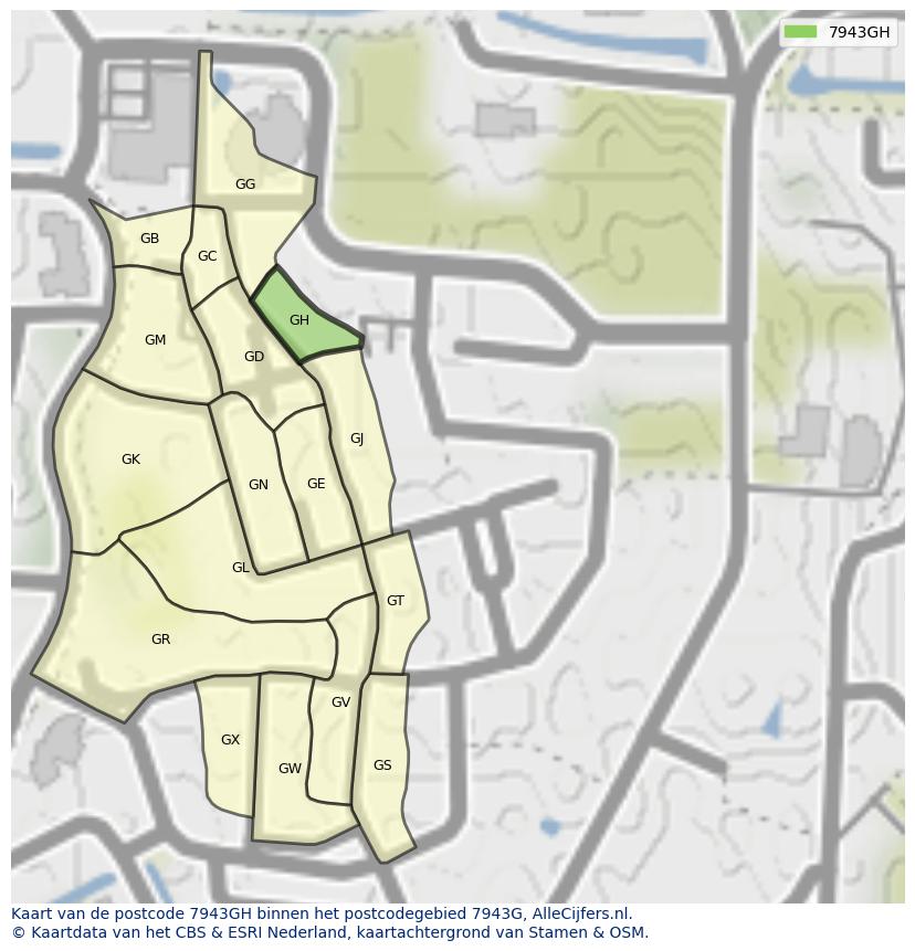 Afbeelding van het postcodegebied 7943 GH op de kaart.