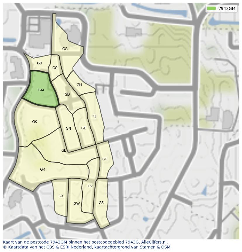 Afbeelding van het postcodegebied 7943 GM op de kaart.