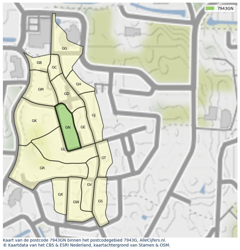 Afbeelding van het postcodegebied 7943 GN op de kaart.