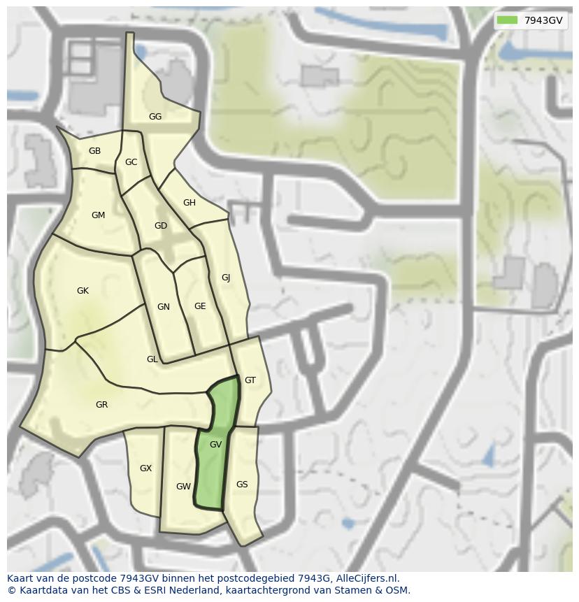 Afbeelding van het postcodegebied 7943 GV op de kaart.