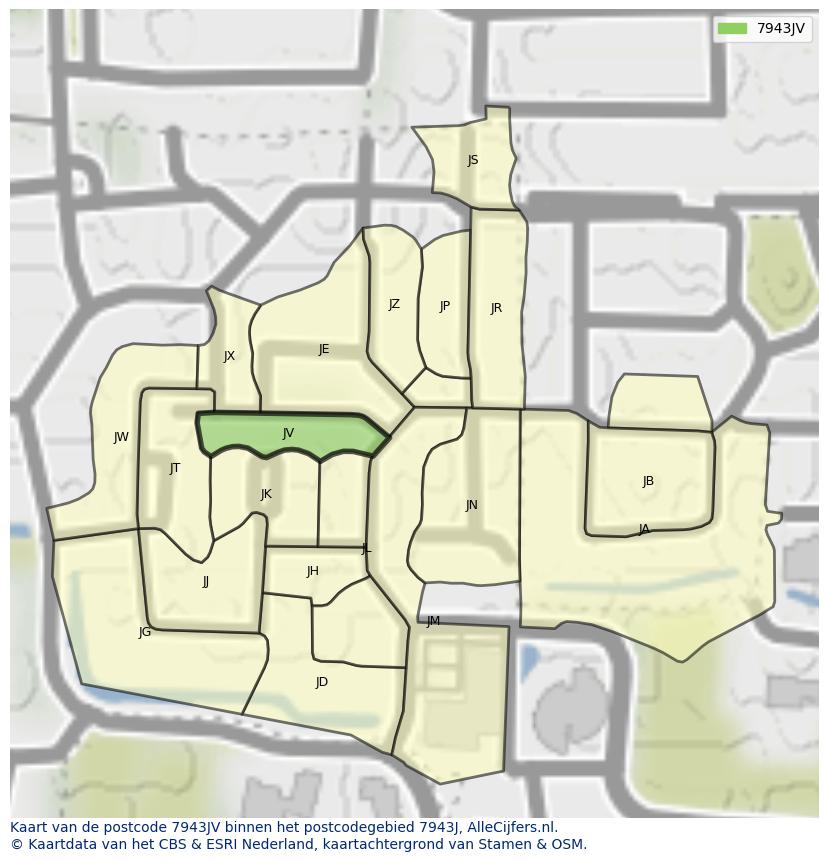 Afbeelding van het postcodegebied 7943 JV op de kaart.