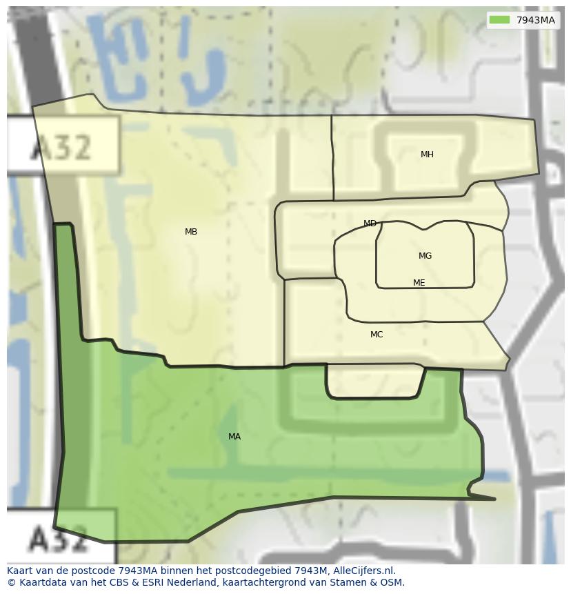 Afbeelding van het postcodegebied 7943 MA op de kaart.