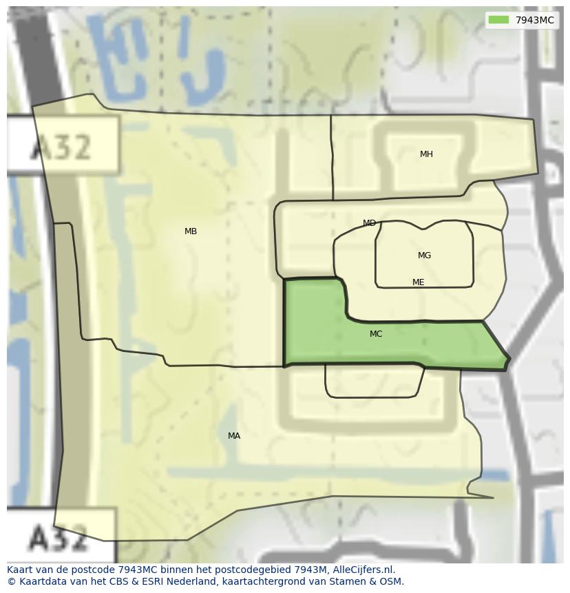 Afbeelding van het postcodegebied 7943 MC op de kaart.