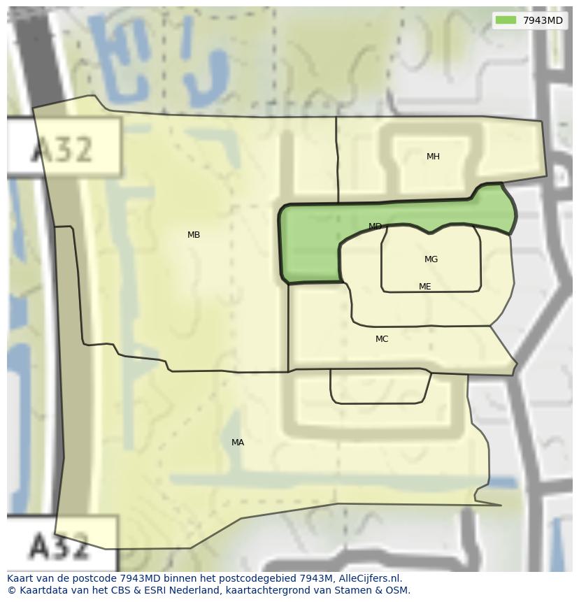 Afbeelding van het postcodegebied 7943 MD op de kaart.