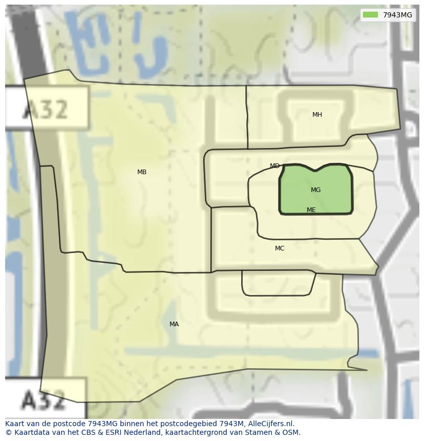Afbeelding van het postcodegebied 7943 MG op de kaart.