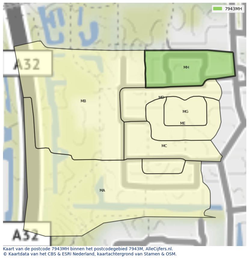 Afbeelding van het postcodegebied 7943 MH op de kaart.
