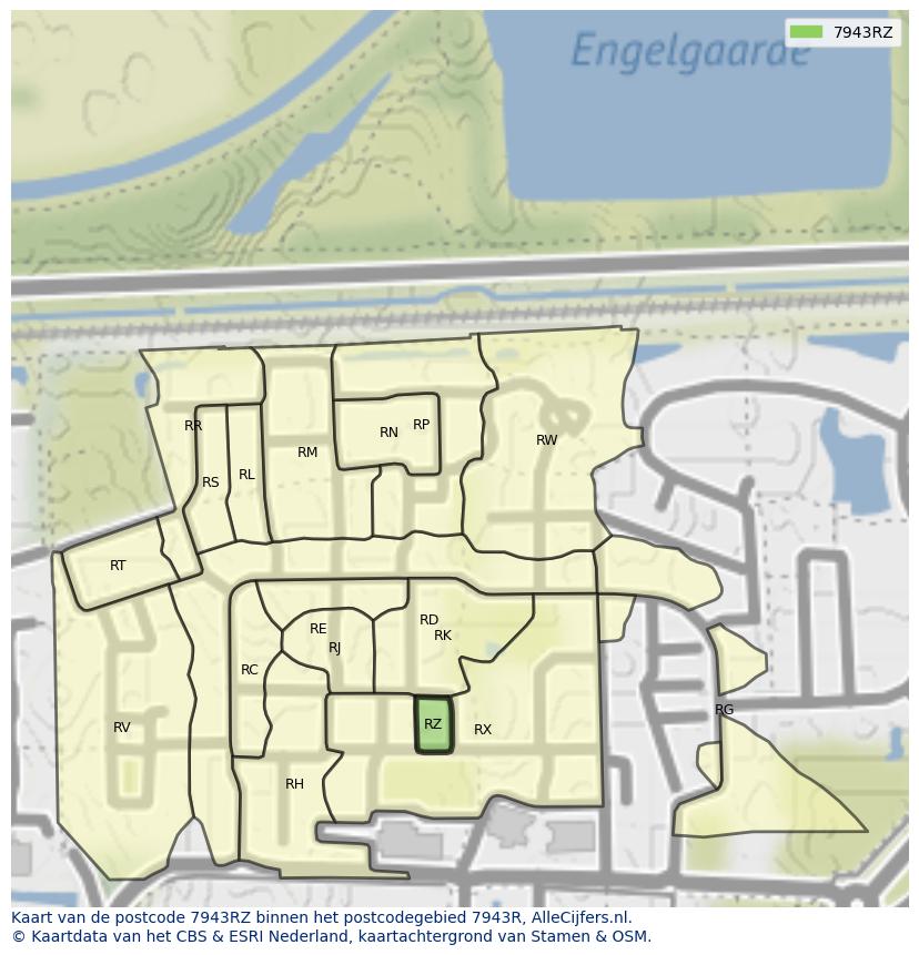 Afbeelding van het postcodegebied 7943 RZ op de kaart.