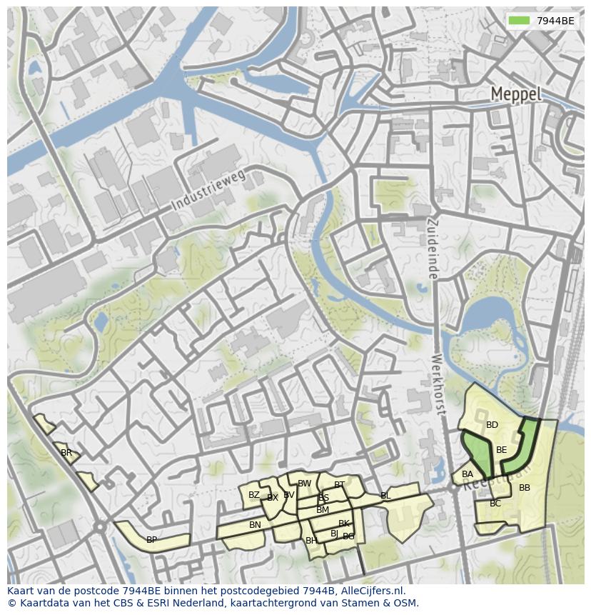 Afbeelding van het postcodegebied 7944 BE op de kaart.