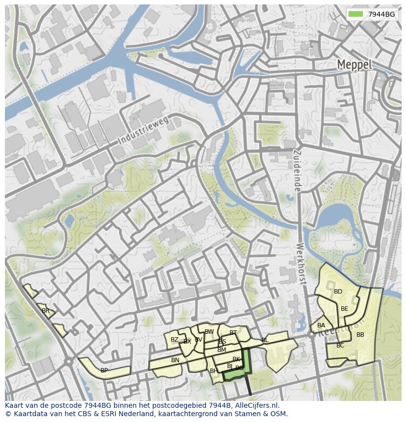 Afbeelding van het postcodegebied 7944 BG op de kaart.