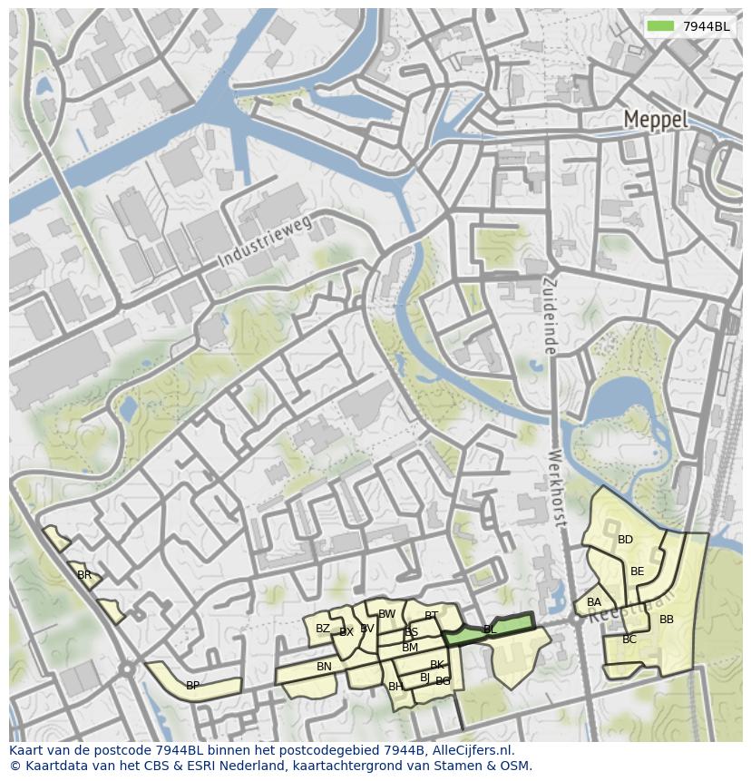 Afbeelding van het postcodegebied 7944 BL op de kaart.