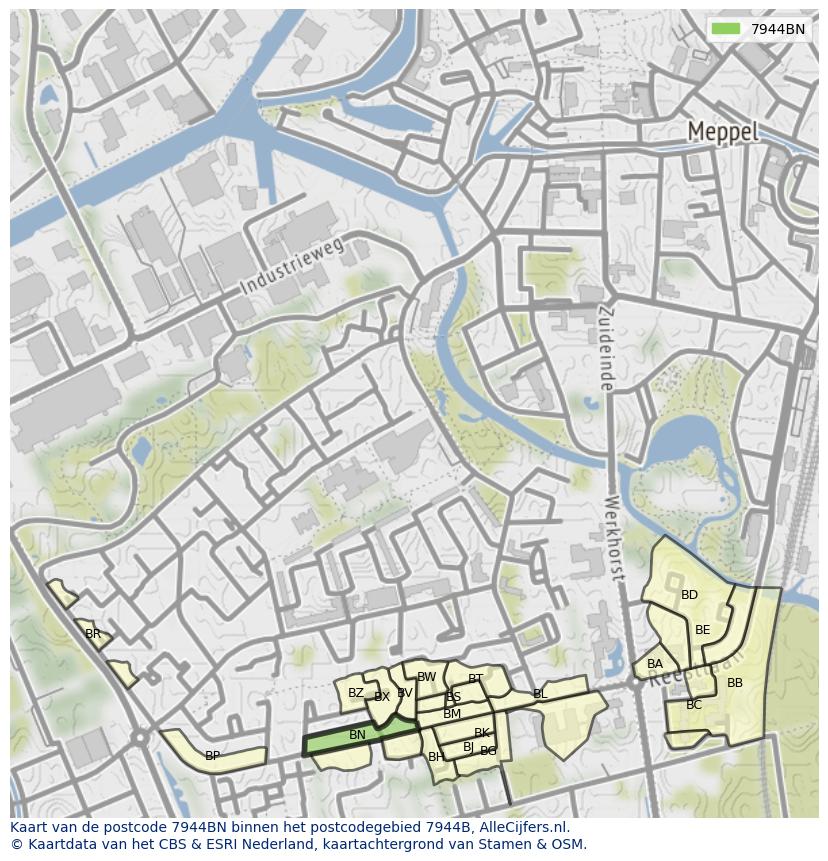 Afbeelding van het postcodegebied 7944 BN op de kaart.