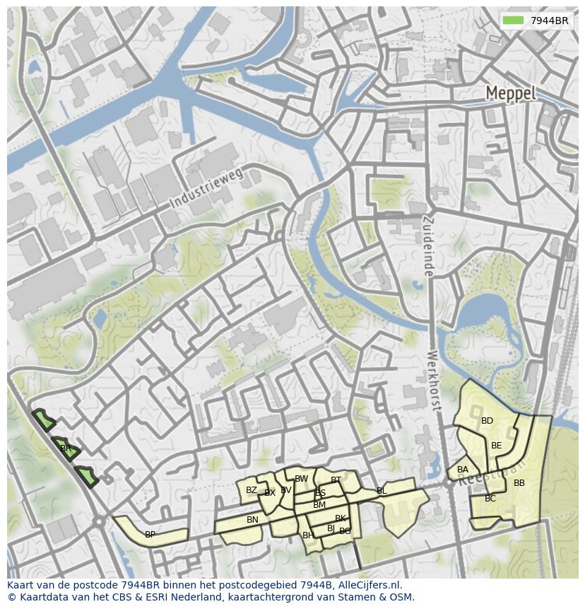 Afbeelding van het postcodegebied 7944 BR op de kaart.