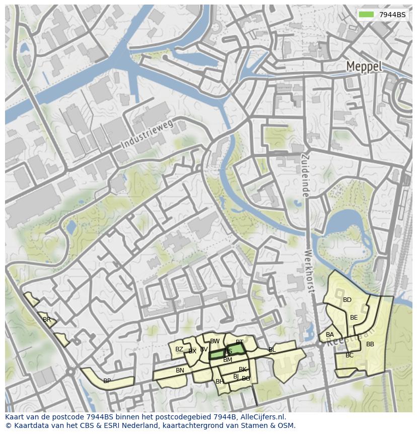 Afbeelding van het postcodegebied 7944 BS op de kaart.