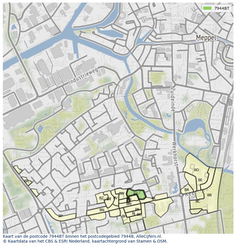 Afbeelding van het postcodegebied 7944 BT op de kaart.