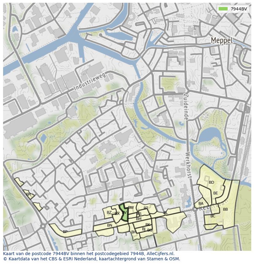 Afbeelding van het postcodegebied 7944 BV op de kaart.