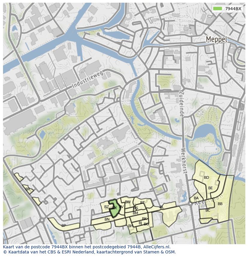 Afbeelding van het postcodegebied 7944 BX op de kaart.