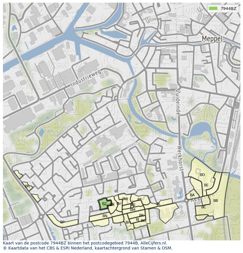 Afbeelding van het postcodegebied 7944 BZ op de kaart.