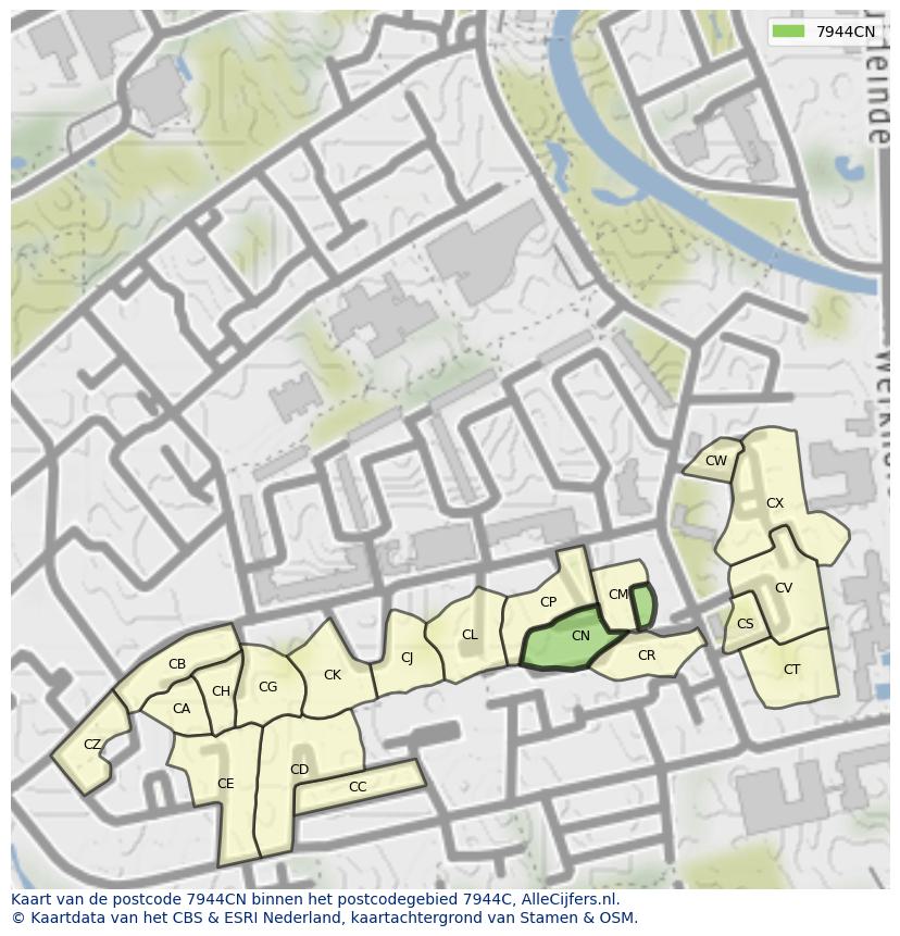 Afbeelding van het postcodegebied 7944 CN op de kaart.