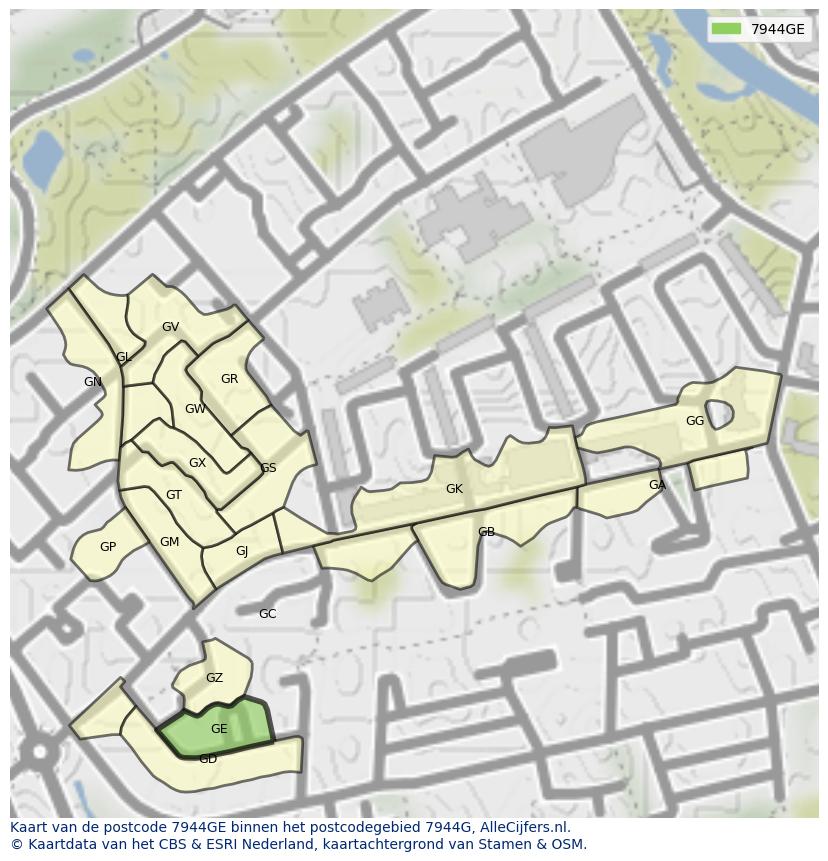 Afbeelding van het postcodegebied 7944 GE op de kaart.