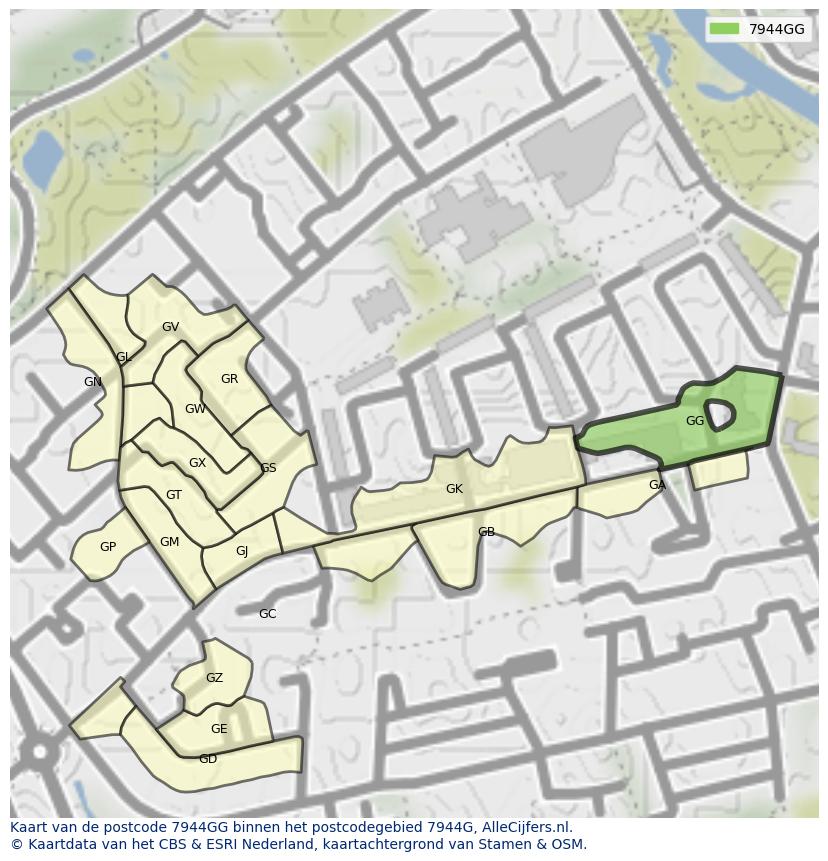 Afbeelding van het postcodegebied 7944 GG op de kaart.