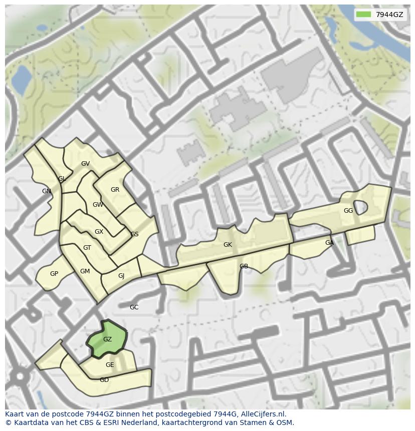 Afbeelding van het postcodegebied 7944 GZ op de kaart.