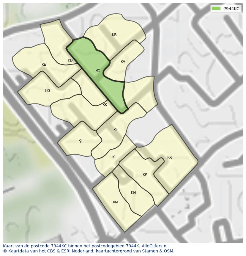Afbeelding van het postcodegebied 7944 KC op de kaart.