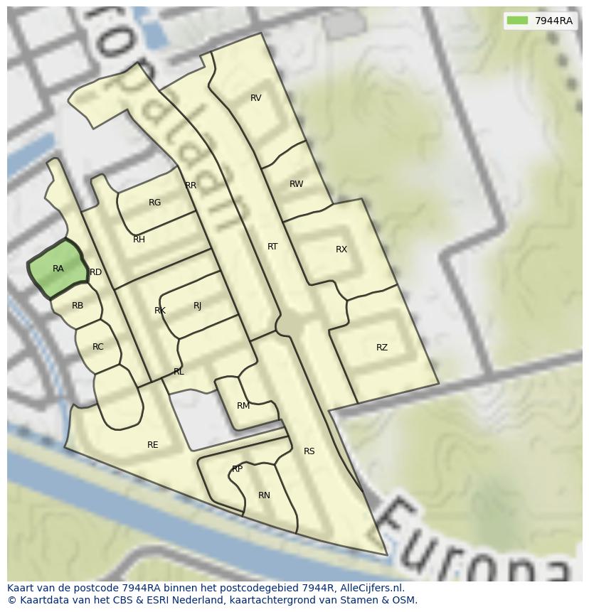 Afbeelding van het postcodegebied 7944 RA op de kaart.