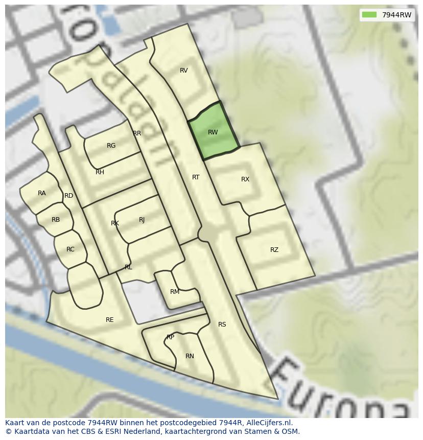 Afbeelding van het postcodegebied 7944 RW op de kaart.