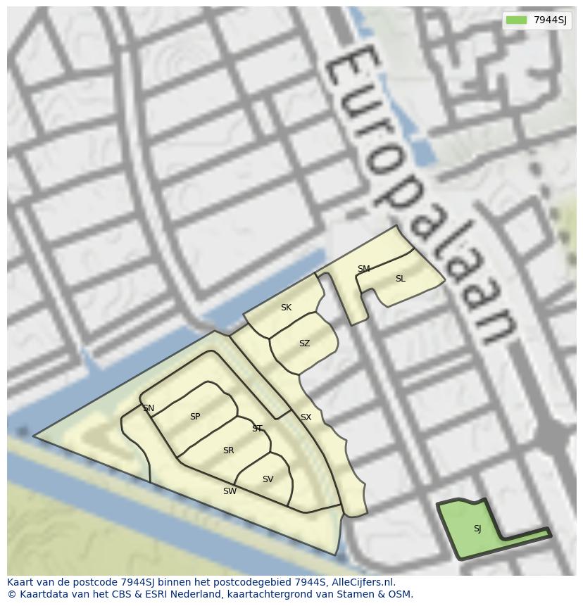 Afbeelding van het postcodegebied 7944 SJ op de kaart.
