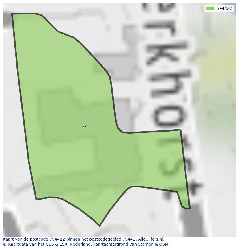 Afbeelding van het postcodegebied 7944 ZZ op de kaart.