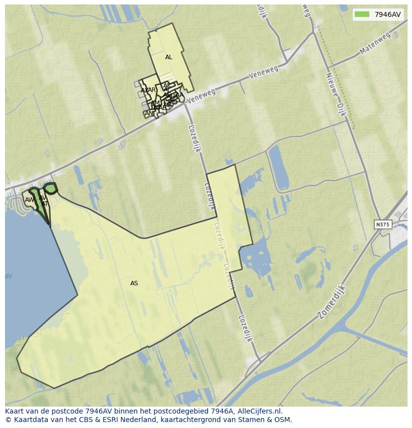 Afbeelding van het postcodegebied 7946 AV op de kaart.