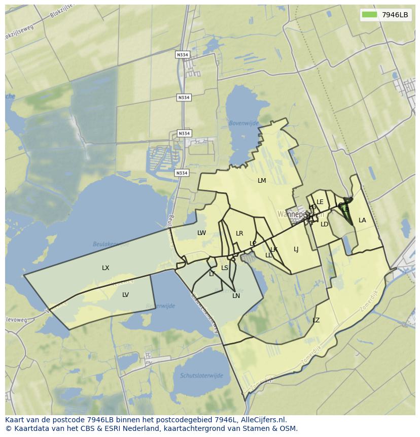 Afbeelding van het postcodegebied 7946 LB op de kaart.