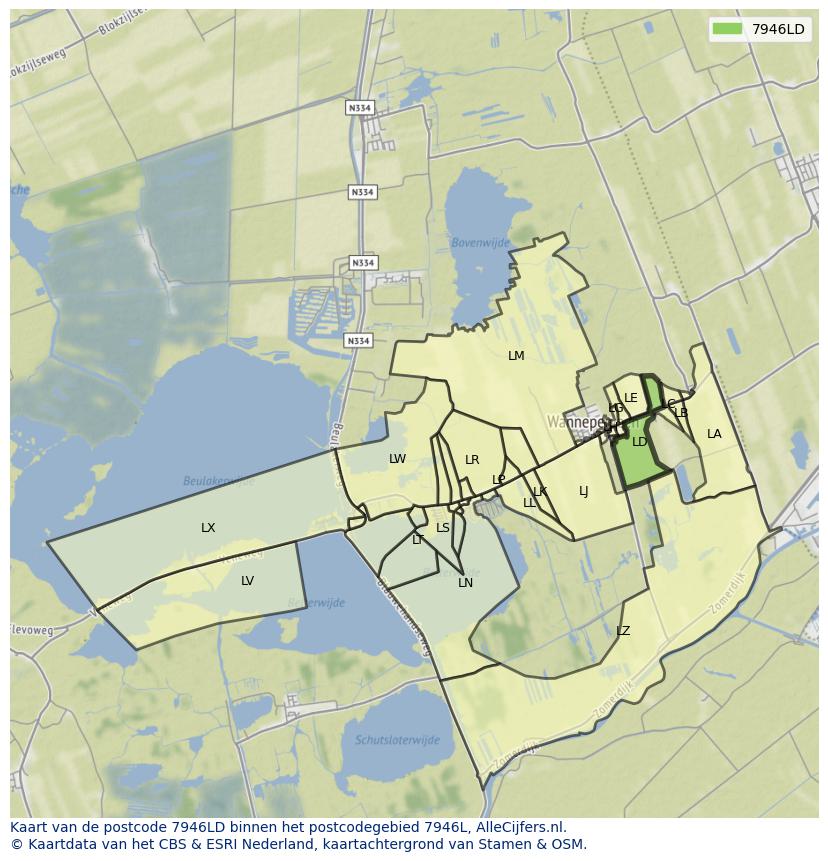 Afbeelding van het postcodegebied 7946 LD op de kaart.