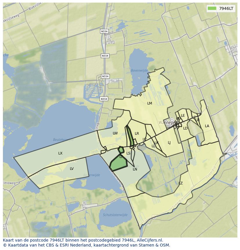 Afbeelding van het postcodegebied 7946 LT op de kaart.