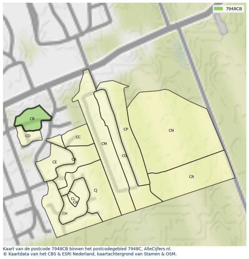 Afbeelding van het postcodegebied 7948 CB op de kaart.