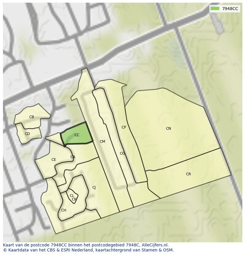 Afbeelding van het postcodegebied 7948 CC op de kaart.