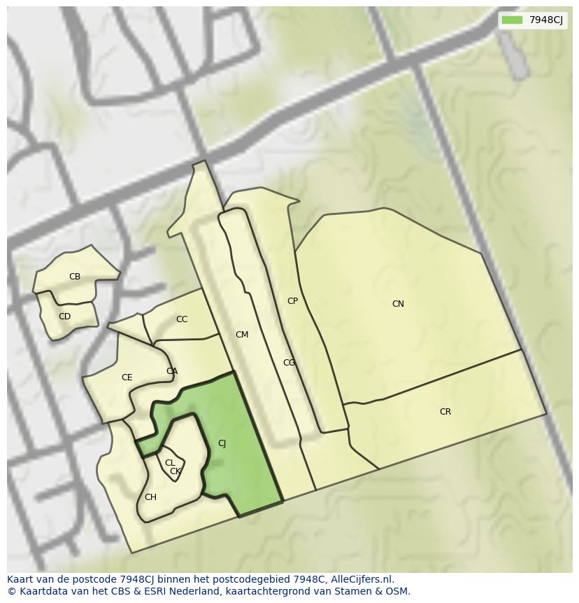 Afbeelding van het postcodegebied 7948 CJ op de kaart.
