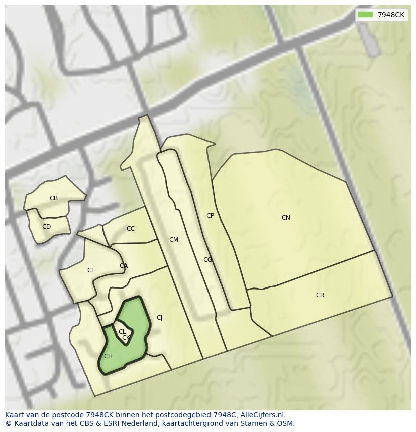 Afbeelding van het postcodegebied 7948 CK op de kaart.