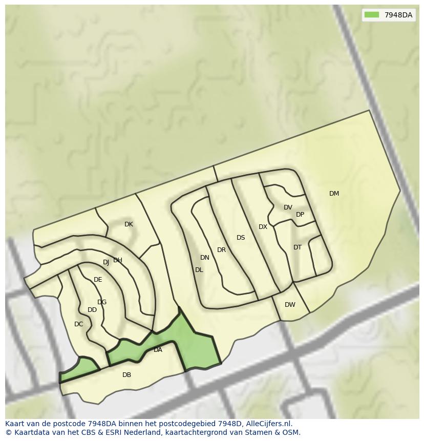 Afbeelding van het postcodegebied 7948 DA op de kaart.