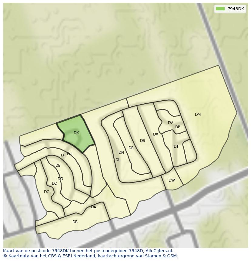 Afbeelding van het postcodegebied 7948 DK op de kaart.