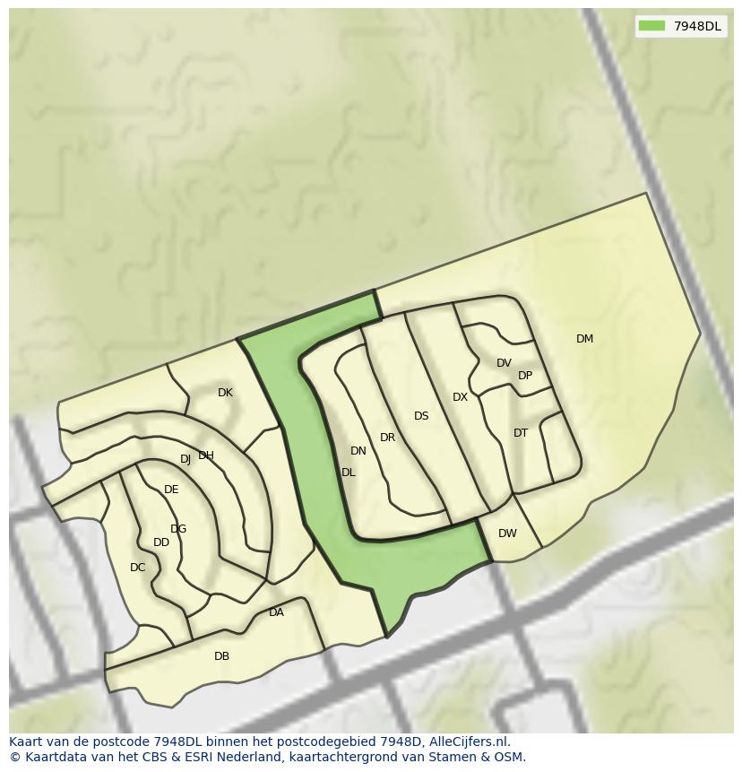Afbeelding van het postcodegebied 7948 DL op de kaart.
