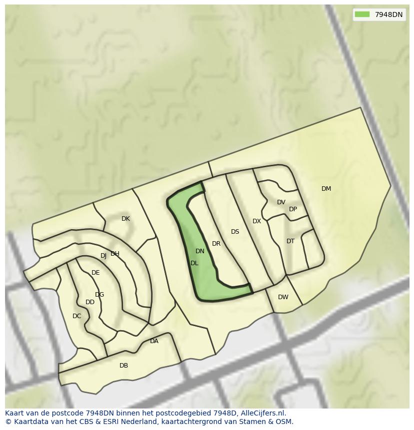 Afbeelding van het postcodegebied 7948 DN op de kaart.