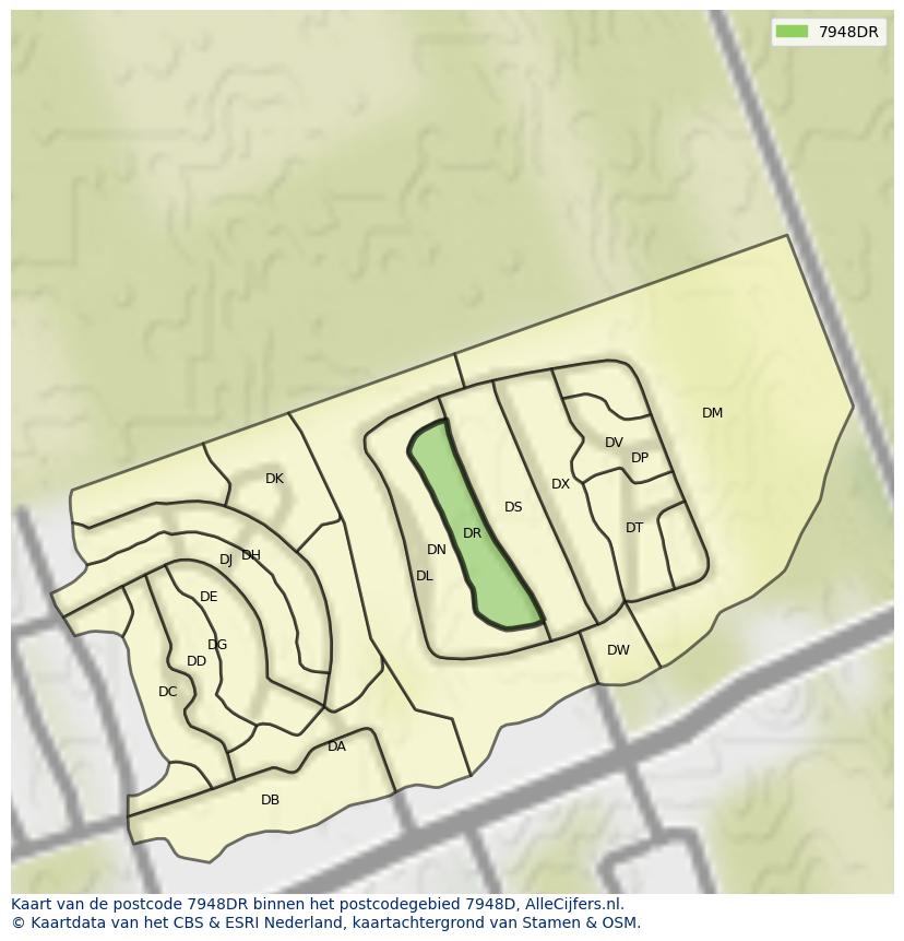 Afbeelding van het postcodegebied 7948 DR op de kaart.