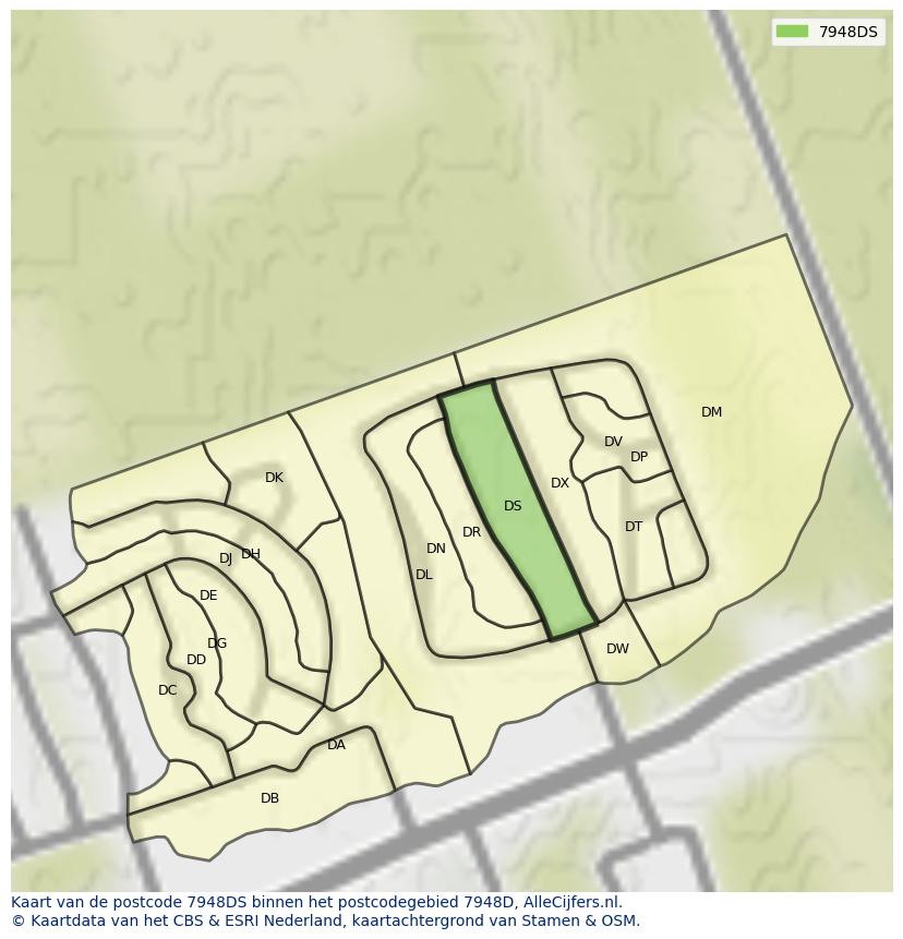 Afbeelding van het postcodegebied 7948 DS op de kaart.